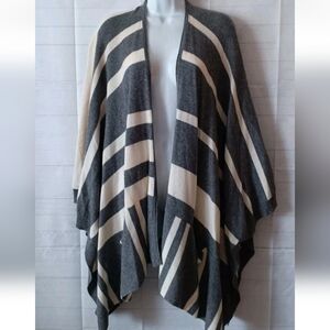 360Cashmere Gray Cream Oversized 100% Cashmere Kimono Wrap Cape Cardigan